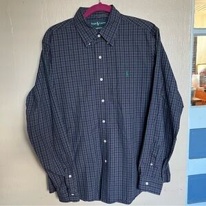 Ralph Lauren custom fit purple and green plaid button down shirt